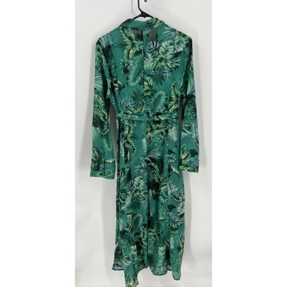 Like an angel green, tropical leaf print button down maxi dress XL